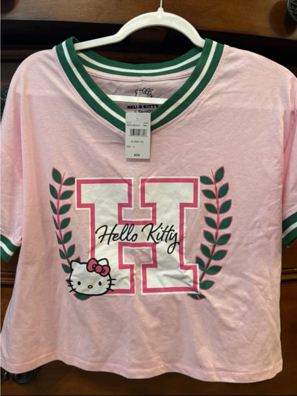 Sanrio Hello Kitty Pink Tee with Green Trim